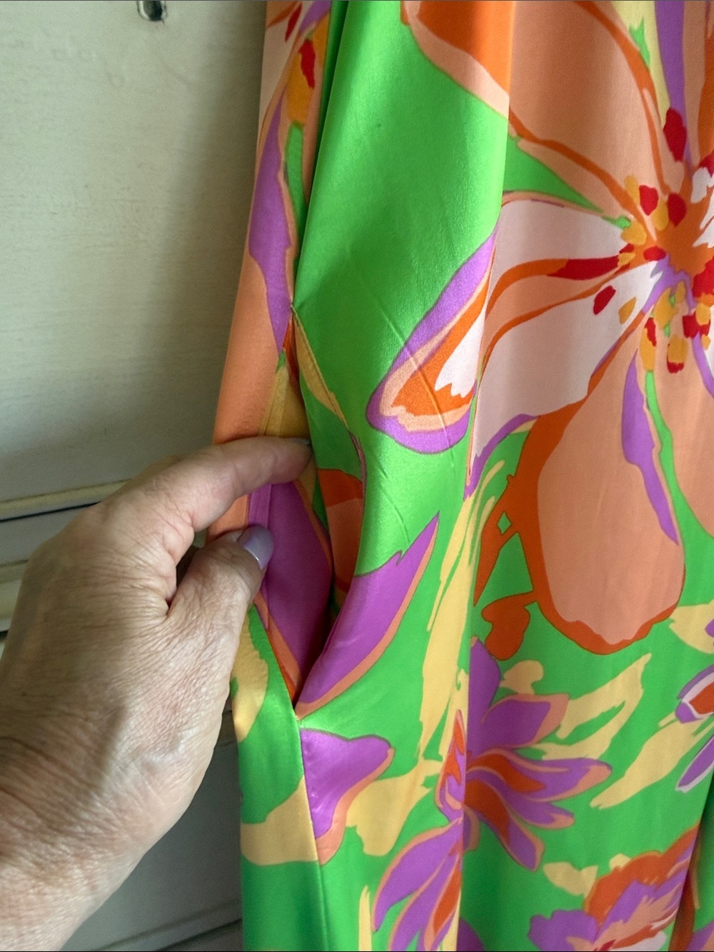 Chetta B Green Floral Slip Dress with Orange, Pink & Purple Blooms - Picture 2 of 7